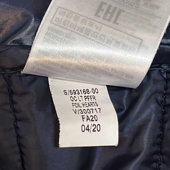 Baby Gap Lightweight Upcycled Puffer Jacket Blue with Foil Rainbow Hearts - Picture 6 of 9